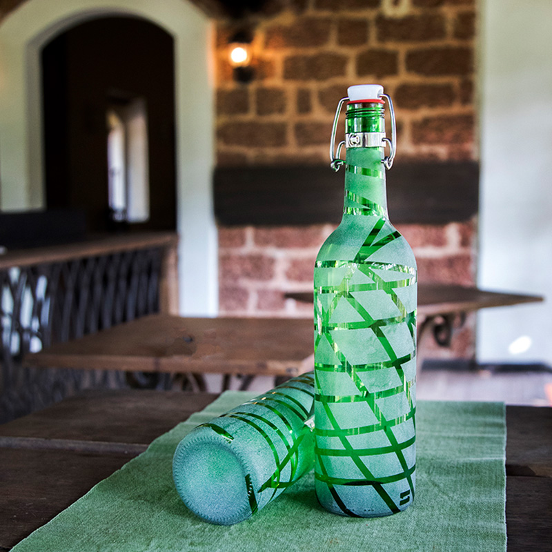 Criss Cross Glass Water Bottle Made from Recycled Wine Bottle (750ml